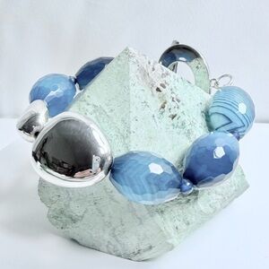 Vintage RARE HTF Robert Lee Morris Sterling Faceted Blue Stone Toggle Bracelet